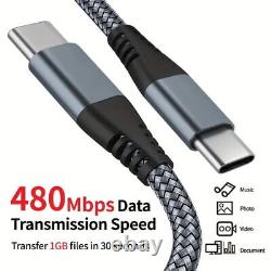 Câble 60W USB C vers C Charge Rapide PD Nylon 3/6/10FT pour iPhone15 Samsung lot