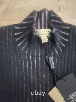 Haut de réservoir en tricot côtelé en cachemire et soie Burberry NWT, col montant, gris/rose 580 USD (S)