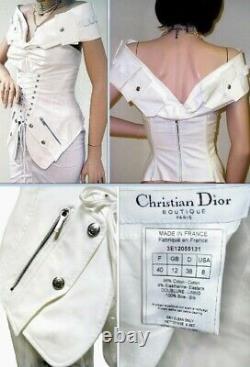 John Galliano Christian Dior Decor En Cuir Dentelle Haut Off Épaule Blanc Corset Top