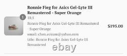 Kith Ronnie Fieg X Asics Gel Lyte III Super Orange Brand New Ds Taille 10.5