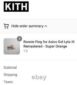 Kith Ronnie Fieg X Asics Gel Lyte III Super Orange Brand New Ds Taille 7.5