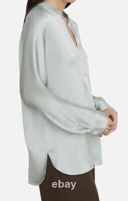 NWT Chemisier à col droit en soie à manches longues pour femmes de la marque Vince, vert, taille S, valeur initiale de $325.