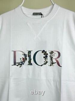 Nouveau Dior Paris Fleurs Brodées Logo T-shirt Tee Coton Blanc Taille S