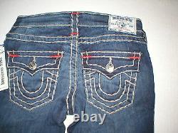 Nouveau Jeans True Religion pour femmes en bleu foncé 26 NWT Super T Skinny Flap Blanc