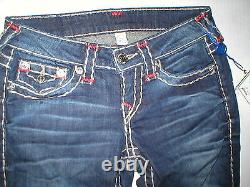 Nouveau Jeans True Religion pour femmes en bleu foncé 26 NWT Super T Skinny Flap Blanc