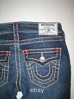 Nouveau Jeans True Religion pour femmes en bleu foncé 26 NWT Super T Skinny Flap Blanc