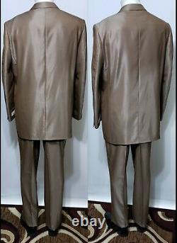 T.n.-o. Vitaliano Brown Polyester Blend Super 150's Birdeye Peak Lapel Suit 42r